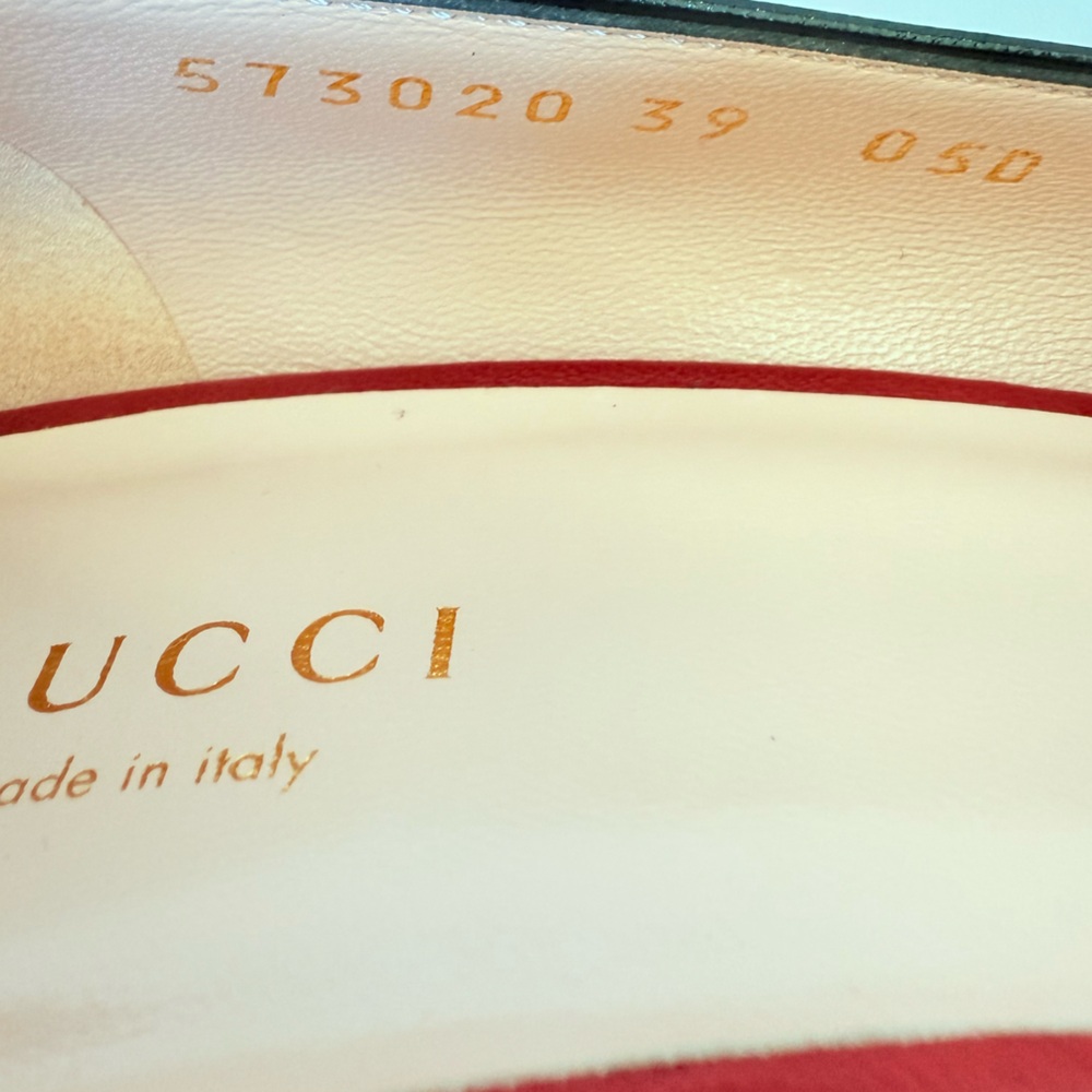 Gucci Hibiscus Red Leather Malaga Kid GG Marmont Fringe Platform Loafer Pumps 39 - Picture 13 of 15